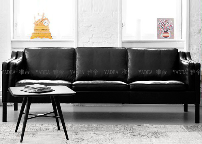 现代北欧三人位真皮沙发