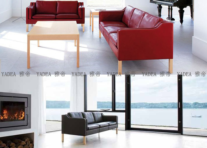 现代北欧三人位真皮沙发