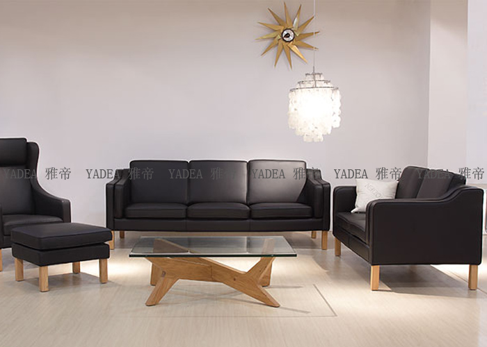 现代北欧三人位真皮沙发