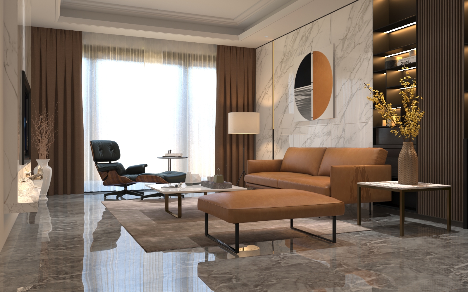 真皮沙发搭配休闲椅