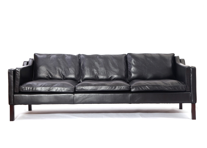 现代北欧三人位真皮沙发