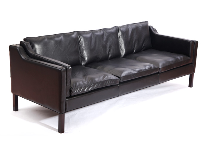 现代北欧三人位真皮沙发