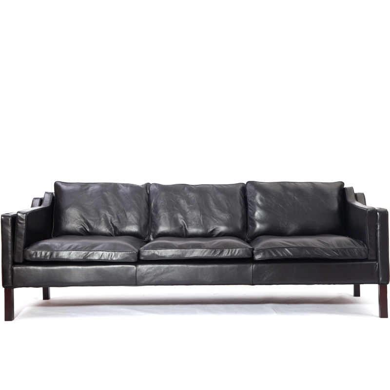 现代北欧三人位真皮沙发