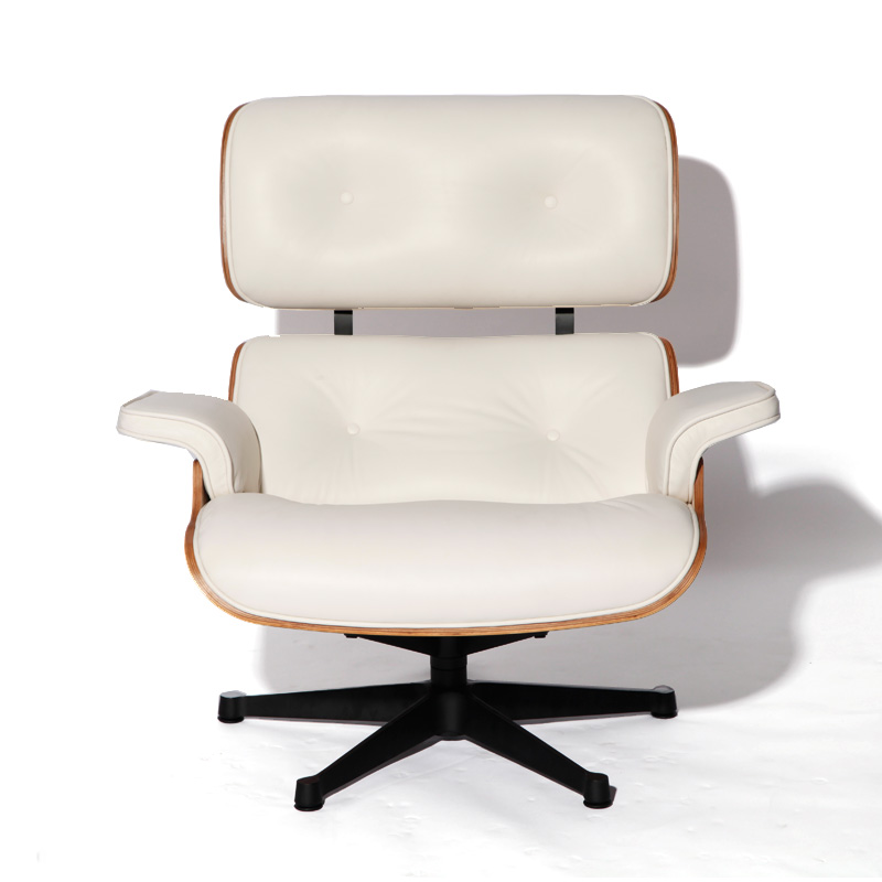 真皮伊姆斯躺椅（白色皮+胡桃木色贴皮）