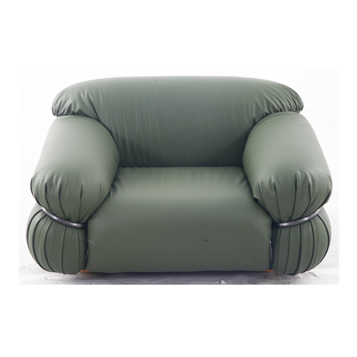 意式高端极简客厅单人位真皮沙发